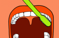 atvērta mute ar zobu birsti