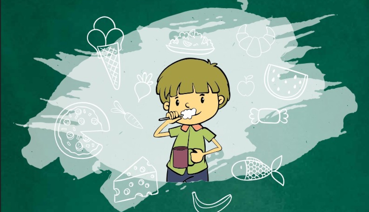 Uzzīmēts puisītis tīra zobus